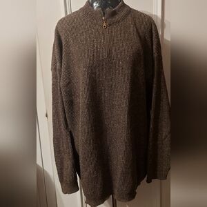 Mission Men’s Chunky Ribbed Knit Pullover 1/4 Zip Mock Neck Wool Blend XXL Brown